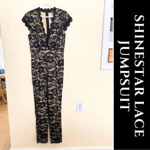 Shinestar Black Floral Lace Jumpsuit